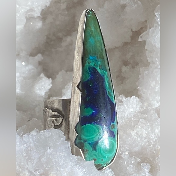 Malachite in Azurite Sterling Talon Ring - Picture 2 of 10
